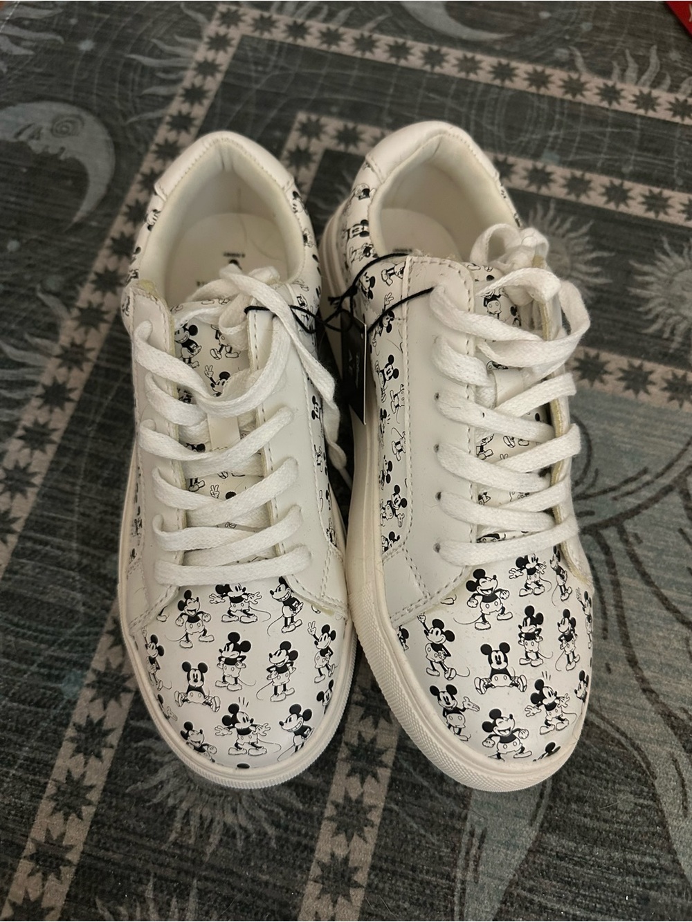 AE Disney White Sneakers with Black Mickey Mouse Print - Women's